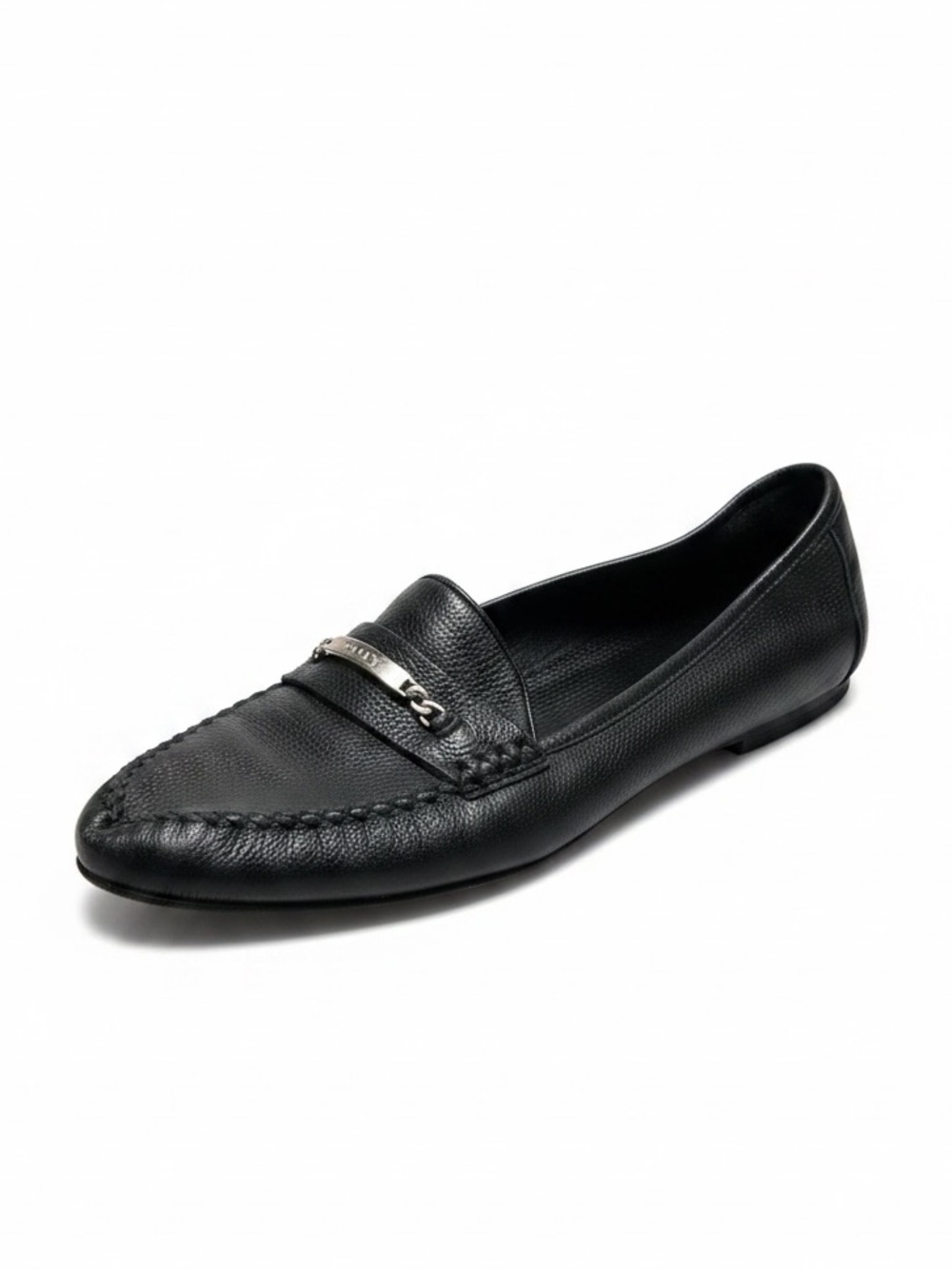 Bally Gino Men's Classic Leather Loafers Metal Logo Italy Black Size 8.5D US